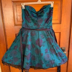 Winter 2008 H&M convertible teal & purple floral fit n flare cocktail dress